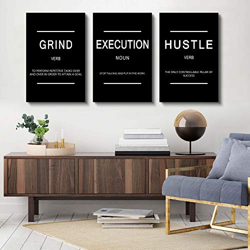 Framed Canvas Wall Art Success Quote, Office Wall Art, Black Large Poster, Positive Motivational Set of 3 Prints, Execute Failure Definition, Inspirational Print (B-3pcs,24x36inchx3pcs) - color: B-3pcs, size: 24x36inchx3pcs