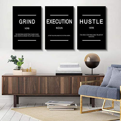 Framed Canvas Wall Art Success Quote, Office Wall Art, Black Large Poster, Positive Motivational Set of 3 Prints, Execute Failure Definition, Inspirational Print (B-3pcs,20x30inchx3pcs) - color: B-3pcs, size: 20x30inchx3pcs