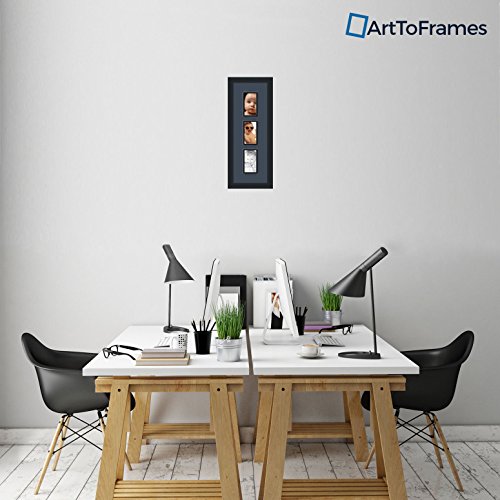 ArtToFrames Collage Photo Frame Double Mat with 3 - 3x5 Openings and Satin Black Frame - color: Blue Jay, size: 3 - 3x5