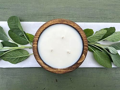 Bonneville Handmade Candles / 5 1/4" x 2" Hand Poured Wood Bowl Candle, 3 Wick/Dough Bowl/Up to 25 Hour Burn Time / 100% Soy Wax/Scented/Rustic/Holiday (Unscented)