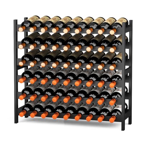 Bamboo Large Wine Rack, 6-Tier Freestanding Floor Bottle Storage Holder | 54-Bottle Storage | Wooden Wine Storage Organizer Shelves for Kitchen Bar, Cellar, & Dining Room | Black | Anti-Tip Kit - color: Black Finish 6-tier Without Glass Holder