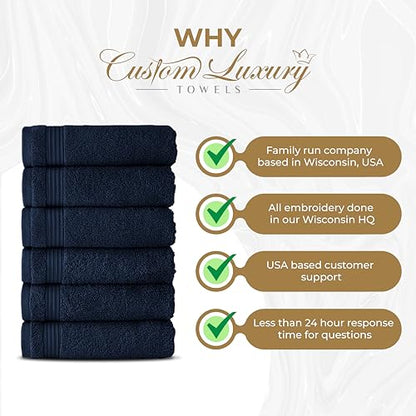 Personalized Bath Towels - Choose from 12 Fonts, 100% Cotton, Made in The USA, Luxury Hotel Quality, Embroidered Towels (2 Bath Towels, Navy) - color: Navy
