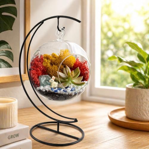Creations by Nathalie DIY 5" DIY Globe Terrarium Kit - Build Your Own Glass Terrarium for Adults & Teens with Moss, Crystals, Tools & Decorative Figurine - Mini Ecosystem (Plant Not Included) - color: 5" Globe Glass