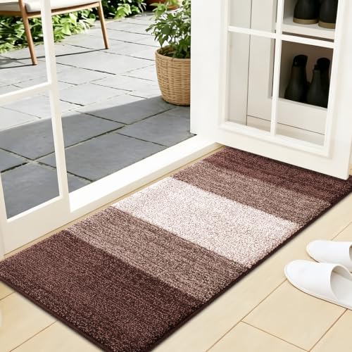 Kitinjoy Indoor Outdoor Door Mat, 44x24 Non-Slip Dirt Trapper Doormats | Brown Low-Profile Washable Inside Entrance Front Floor Mat, Sturdy Soft Entry Striped Doormats for Entryway - color: Brown, size: 44'' X 24''
