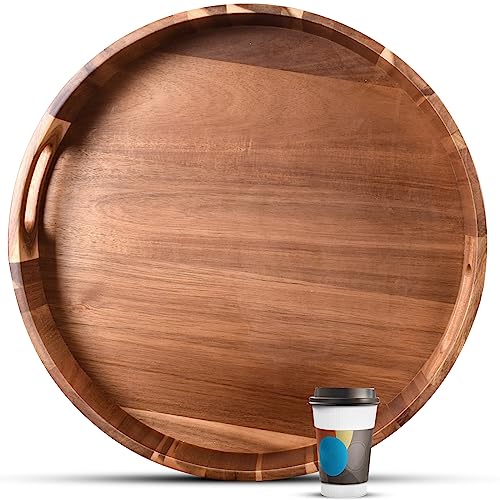 Extra Large Round Serving Tray, 20INCH, Heavy Duty Acacia Wood Trays for Big Ottoman Coffee Table Counter Giant Decorative Organizer Tray, Huge Kitchen Serveware Cheese Board Charcuterie Tray - color: 20" Round Tray - Acacia