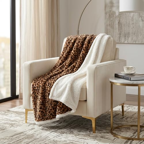 Sherpa Fleece Throw Blanket - 50x60-Inch Machine-Washable Reversible Throw - Fluffy Blankets for Couch, Chair, or Bed by Lavish Home (Leopard) - size: 50x60