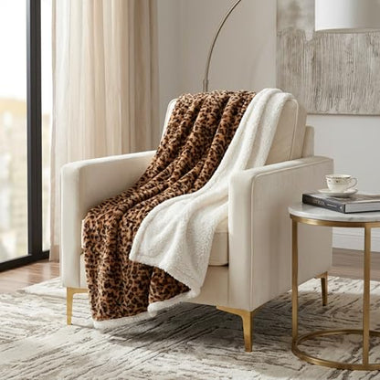 Sherpa Fleece Throw Blanket - 50x60-Inch Machine-Washable Reversible Throw - Fluffy Blankets for Couch, Chair, or Bed by Lavish Home (Leopard) - size: 50x60