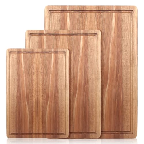 Solid Acacia Wood Cutting Board Set of 3 Wooden Charcuterie Boards Set | Hardwood Meat Chopping Board Butcher Blocks Safe Non Toxic Large Cutting Boards for Kitchen Decor Bread Serving Cheese Board - size: 3 Pcs (16"&13"&11")