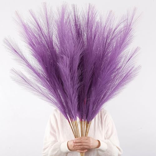 38" Faux Lavender Pampas 12PCS Large for Floor Vase Filler | Fluffy, Purple Pampas Grass Decor, Tall Fake Pompas, Large Artificial Pompous Grass - color: Lavender Purple