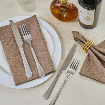 Mocha 17x17 Polyester Linen Farmhouse Cloth Napkins Set of 8 | Waterproof, Stain Resistant, Shrink Proof, Washable, fabric, Outdoor, Reusable, Dining, Wedding, Kitchen, Party, Birthday - color: Mocha