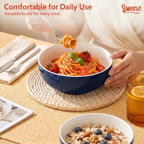 Sweese 24 oz Ceramic Cereal Bowl Set of 4, 6" Breakfast Bowl Stackable, Round Serving Bowl for Rice, Snack, Fruit and Everyday Meals, Navy Blue - color: Navy, size: 24 Ounce (Set of 4)