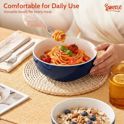 Sweese Ceramic Soup Bowl Set of 4, 29 oz Round Pasta Bowl Stackable Serving Bowl for Salad, Soup, Ramen, Fruit and Family Meals, Navy - color: Navy, size: 28 Ounce (Set of 4)