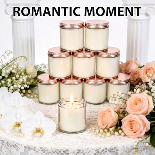 24 PCS 4oz White Soy Wax Candles, Classic Rose Scented Candle Gift Set | Warm & Cozy Bulk Favors | Perfect for Weddings, Housewarmings, Holiday Parties | Relaxing Rose Home Fragrance - color: Rose