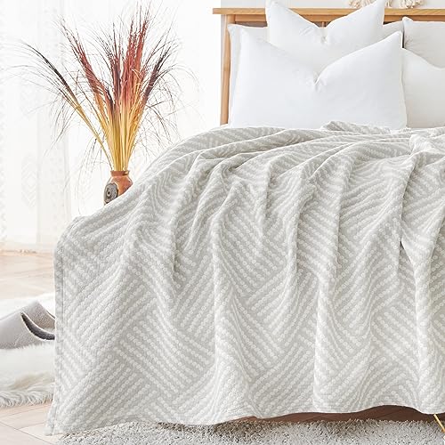 jinchan 100% Cotton Muslin Blanket Twin Boho Throw Blanket 60x80 Stone Gray | 3-Layer, Dotted Diamond Quilt, Cooling Breathable Lightweight, for Adult, Soft, Reversible, Summer, Couch, Sofa, Bedroom - color: B. Square Grey, size: 60"x80"