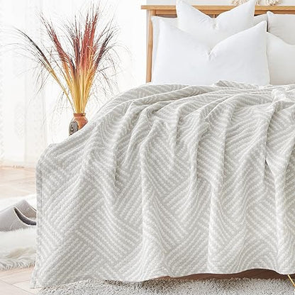 jinchan 100% Cotton Muslin Blanket Twin Boho Throw Blanket 60x80 Stone Gray | 3-Layer, Dotted Diamond Quilt, Cooling Breathable Lightweight, for Adult, Soft, Reversible, Summer, Couch, Sofa, Bedroom - color: B. Square Grey, size: 60"x80"