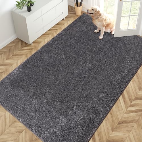 PURRUGS Area Rug, 54" x 84", Light Grey-Dark Grey | Machine Washable, Non-Slip, Waterproof TPR Backing, Super Absorbent, Low Profile, For Living Room, Bedroom, and Mudroom - color: Light Grey-dark Grey, size: 54" X 84"