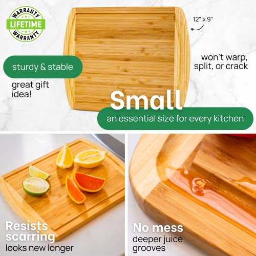 GREENER CHEF 12 Inch Small Bamboo Cutting Board with Lifetime Replacements - Small Wooden Chopping Board for Kitchen, Meat, Vegetables, Cheese, Bread, Charcuterie, and Everyday Food Prep - color: Two-Tone, size: 12"L x 9"W