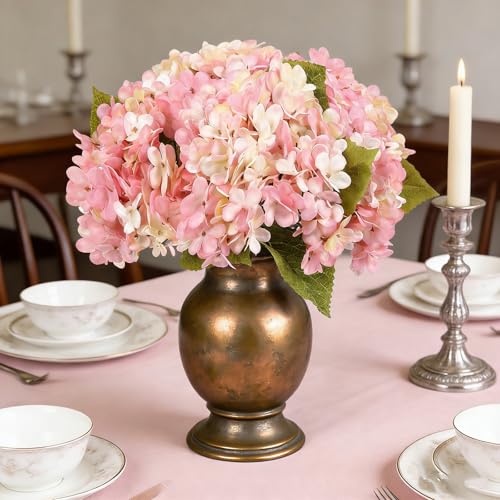 Kimura's Cabin 6pcs Fake Hydrangeas Flowers Artificial Silk Hydrangea,Pink | Faux Hydrangea with Stems,Wedding Party Bouquets Arrangements,Home Table Centerpieces,Farmhouse Garden Decoration,Vase Filler - color: Pink