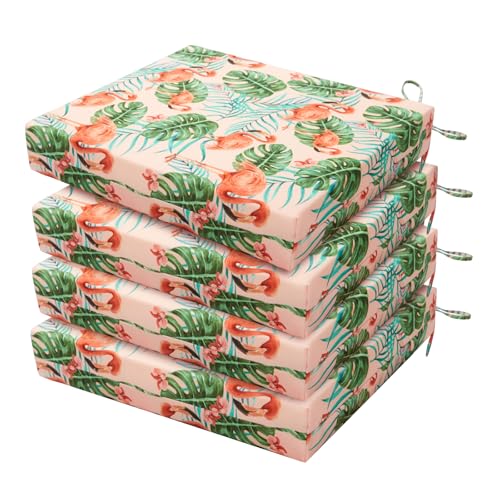 HARBOREST Outdoor Chair Cushions Set of 4, Water Resistant Patio Chair Cushions with Ties, Square Corner Outdoor Seat Cushions for Patio Furniture, 18.5"x16"x3", Flamingo - color: Flamingo, size: 18.5"x16"x3" (4 Pack)
