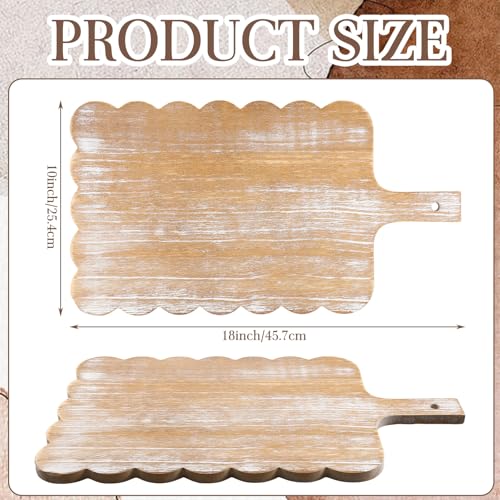Sintuff Large Acacia Wood Scallop Cutting Board 18 x 10 Wooden Dinner Plate Scalloped Wood Tray Decorative Pastry Dishes for Kitchen Cake Bread Baking Cheese Display