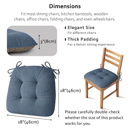 ELFJOY Dining Chair Cushions Set of 2 Non Slip 18"X18"X3" Light Blue | Thick,Textured Fabric, with Ties, Tufted, Large, for Kitchen, Dining Room, Indoor, Bedroom, Living Room, Office, Comfortable - color: Light Blue