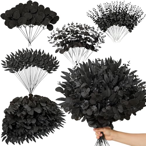 Serwalin 100PCS Black Mixed Eucalyptus Stems for Bouquets & Home Decor DIYs | 4Kinds Faux Eucalyptus Stems with Artificial Greenery Leave for DIY Bouquets, Floral Arrangements,Wedding Centerpieces & Vase - color: Black-100pcs