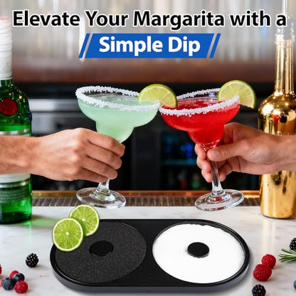 Margarita Salt Rimmer Set, 2 Pack Bar Salt and Sugar Rimmer with Sponge, 2-in-1 Bar Glass Cocktail Rim Set, Dishwasher Safe Black Barware Tools for Margarita Mojitos (Black) - size: 【2 IN 1 Salt Rimmer】*2