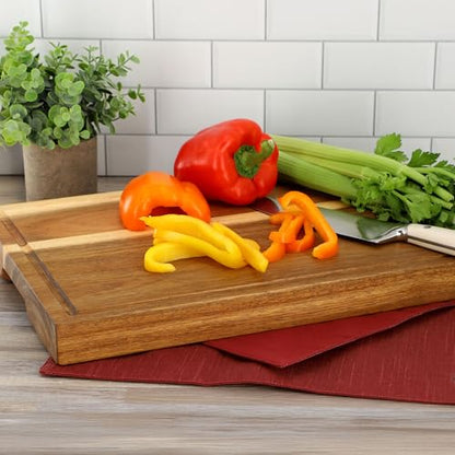 Elama 15.5 x 12 Inch Acacia Wood 1.5 Inch Thick Butcher Block – Heavy-Duty Cutting and Serving Board for Meat, Cheese, and Vegetables (15.5 x 12 Inch) - color: 15.5 x 12 Inch, size: 15.5"L x 12"W