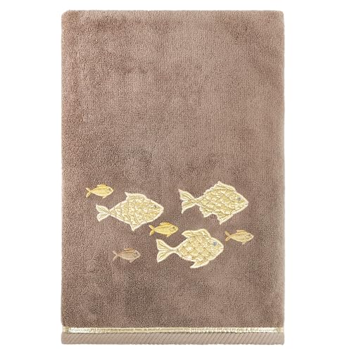 Treasure 4-Piece Premium Towel Set, Sparkling Applique Fish, Ultra Plush Turkish Cotton, Durable, Perfect for Bathroom, 2 Bath 2 Hand Towels, Cocoa - color: Cocoa, size: 2 Pcs Bath 2 Pcs Hand Towel