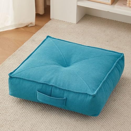 Square Tufted Floor Pillow 8" Extra Thick Floor Pillow Cushion for Adults, Meditation Cushion Pillows, Large Floors Sitting for Tatami Living Room Or Yoga(Blue,50 * 50 * 15 Square) - color: Blue, size: 50*50*15 Square