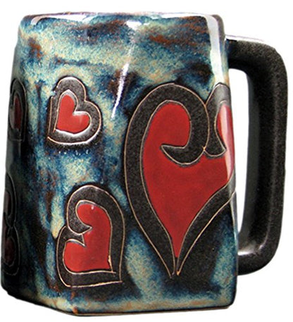 One (1) MARA STONEWARE COLLECTION - 12 Ounce Coffee Cup Collectible Square Bottom Mug - Hearts Valentine Design