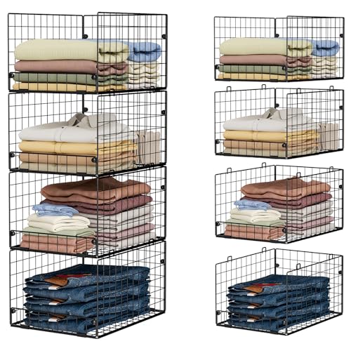 4-Tier Stackable Closet Organizers and Storage Shelves, Foldable Closet Shelf Organizer System, Stackable Storage Bins Drawers for Closet Organizer System, Black(Patent 30022416, 15.7"x11.8"x34.64") - color: Black, size: 15.7"x11.8"x34.64"(D*W*H)