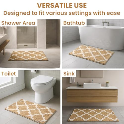 C23 Bathroom Rug Set of 2 (20"x32" & 16"x24") - 2200 GSM Ultra-Absorbent Plush Bath Mats Beige & White - color: Beige/White
