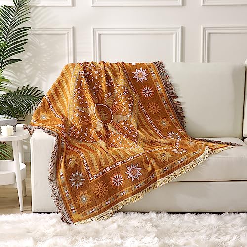 TOFUNTOY Boho Throw Blanket for Couch Sofa Bed, Decorative Throw Blanket with Tassels, 50"x60" Bohemian Woven Cover for Home Living Room Bedroom Indoor Outdoor Picnic