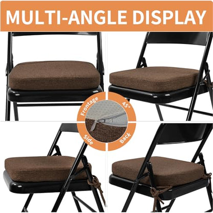 SINOSSO Memory Foam Chair Cushion for Folding Chair 1 Pcs, Thickened 2" Square Kitchen Chair Pad with Ties, Indoor Non-Slip Dining Chair Seat Cushion (1 Piece, Dark Brown) - color: Dark Brown