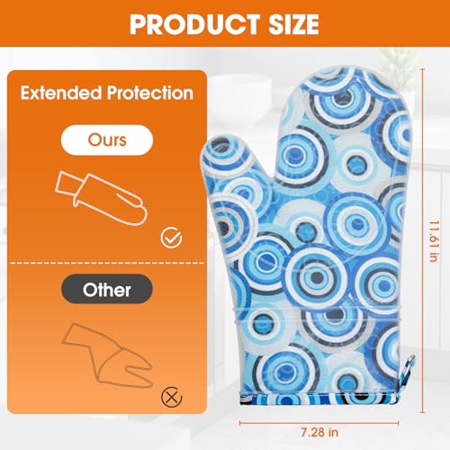 Silicone Oven Mitts Set Heat Resistant 2PCS Kitchen Mittens with Soft Cotton Lining Long Waterproof Non-Slip Oven Gloves for Cooking, BBQ, Baking-Blue - color: Blue