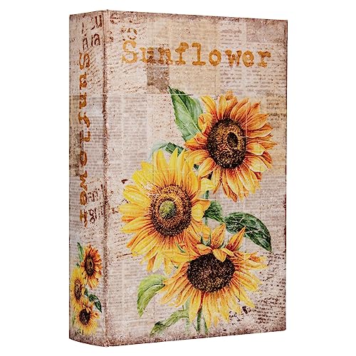 Decorative Book Box Vintage Style Sunflower Pattern Fake Book | Faux Leather Book Box Vintage Book Storage Box Bookshelf Decoration Cafe Decorative Book Graduation Gift,Wedding Card Box - color: Flowers-Size:L