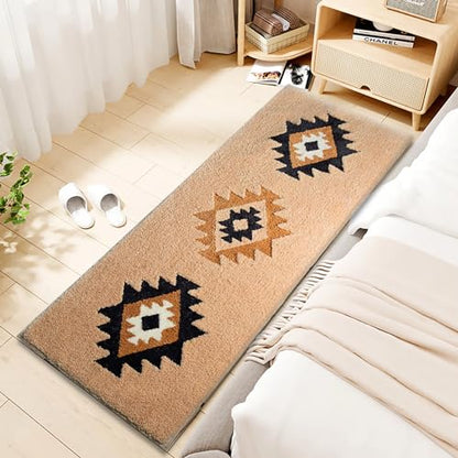 Boho Bathroom Rugs Runner 60x24 Inch Accent Long Non Slip Bohemian Area Runner Rug for Bathroom Tub Kitchen Entryway Laundry Bedroom Washable Bedside Rug Hallway Rug, Camel - color: M Bohemian