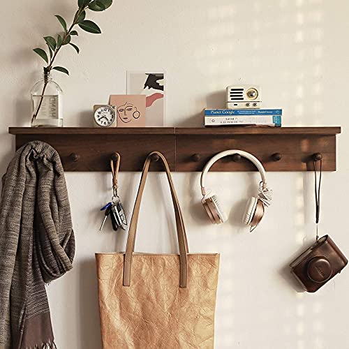 Entryway Coat Rack Hooks with Shelf, Sturdy Wooden Floating WallOrganizer Shelf with 4 Hooks siutable for Entrance, Mudroom, Kitchen, Bathroom,.etc(2pc-Walnut Finish) - color: Walnut 2PC