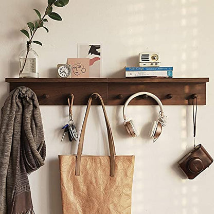 Entryway Coat Rack Hooks with Shelf, Sturdy Wooden Floating WallOrganizer Shelf with 4 Hooks siutable for Entrance, Mudroom, Kitchen, Bathroom,.etc(2pc-Walnut Finish) - color: Walnut 2PC