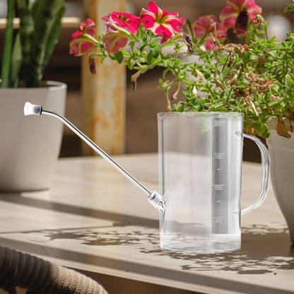 2L Indoor Plant Watering Can with Long Spout, Clear PS Plastic with Measurement Scale for House Plants and Office Gardens - color: Clear