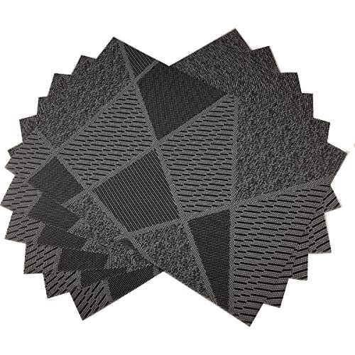 Natural Placemats Woven Vinyl Non-Slip Insulation Heat Stain Resistant Washable Table Placemats Kitchen Dining Table Top Meal Mat Place Mats PVC Set of 6, Natural Black Wood Color - color: Black