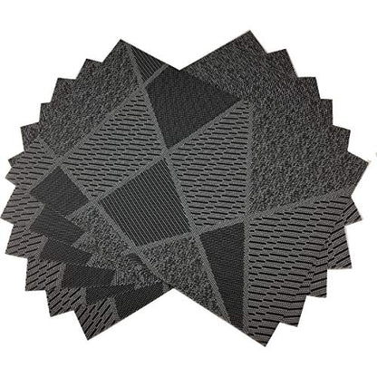 Natural Placemats Woven Vinyl Non-Slip Insulation Heat Stain Resistant Washable Table Placemats Kitchen Dining Table Top Meal Mat Place Mats PVC Set of 6, Natural Black Wood Color - color: Black