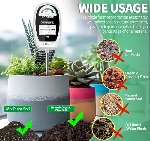 Soil Test Kit, 2-in-1 Soil Moisture Meter, Soil pH Meter -Dual Dial-Simultaneously-Display Results-Soil pH Tester, Moisture Meter for Garden,Lawn,Farm Indoor&Outdoor Plants-PureWhite - color: Basicwhite
