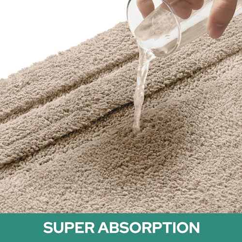 HOMEIDEAS Bathroom Rugs Sets 2 Piece, Super Soft and Absorbent Non Slip Microfiber U-Shaped Toilet Bath Mat Set (20"x32"+U20 x24, Beige) - color: Loop- Beige, size: 1'8" x 2'8" (20"x32"+U Shape 20"x24")