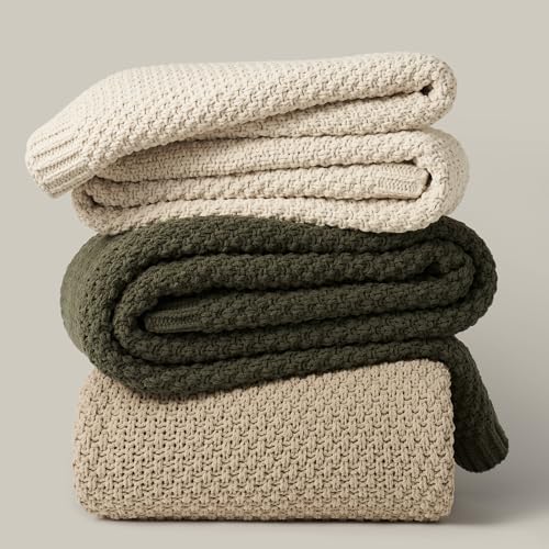 EVERGRACEHOME Chunky Chenille Knit Throw Blanket, 90 x 90, Olive Green | Sculpted Moss Stitch, Chic Modern Farmhouse, All-Season Warmth, OEKO-TEX® Certified, Oversized Queen for Couch, Bed, Sofa - color: Olive Green, size: 90" X 90"