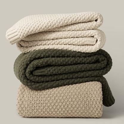 EVERGRACEHOME Chunky Chenille Knit Throw Blanket, 90 x 90, Olive Green | Sculpted Moss Stitch, Chic Modern Farmhouse, All-Season Warmth, OEKO-TEX® Certified, Oversized Queen for Couch, Bed, Sofa - color: Olive Green, size: 90" X 90"
