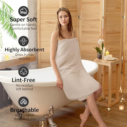 MICROFI New Microfiber Waffle Bath Towels, 2 Pieces, Soft, Absorbent, Fast Drying, Lint Free 430 GSM (30''x60''/76cm x 152cm) - color: Gray+champagne