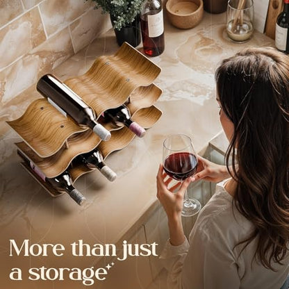 Dreiklang - be smart® Wooden Wine Rack 12 Bottles Countertop | Freestanding Natural Wood Bottle Holder | Modern, Decorative & Space-Saving | Slim & Compact Design | 3 Tiers (16.3 x 8.9 x 6.1 in) - size: 12 Bottles