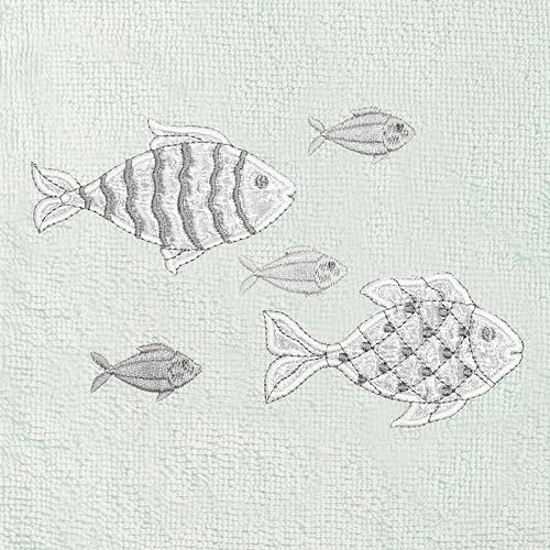 Treasure 4-Piece Premium Towel Set, Sparkling Applique Fish, Ultra Plush Turkish Cotton, Durable, Perfect for Bathroom, 2 Bath 2 Hand Towels, Aqua - color: Aqua, size: 2 Pcs Bath 2 Pcs Hand Towel